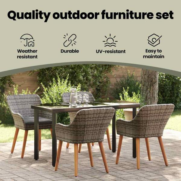 Garten Essgruppe mit Kissen 5 pcs Grau Poly-Rattan