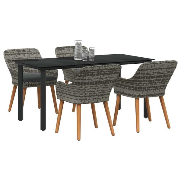5-teiliges Garten-Essset in Grau Poly Rattan