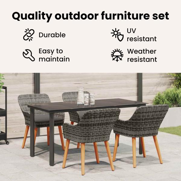 Garten Essgruppe mit Kissen 5 pcs Grau Poly-Rattan