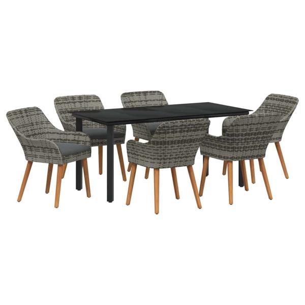 7-teiliges Garten-Esstisch-Set Graues Poly Rattan