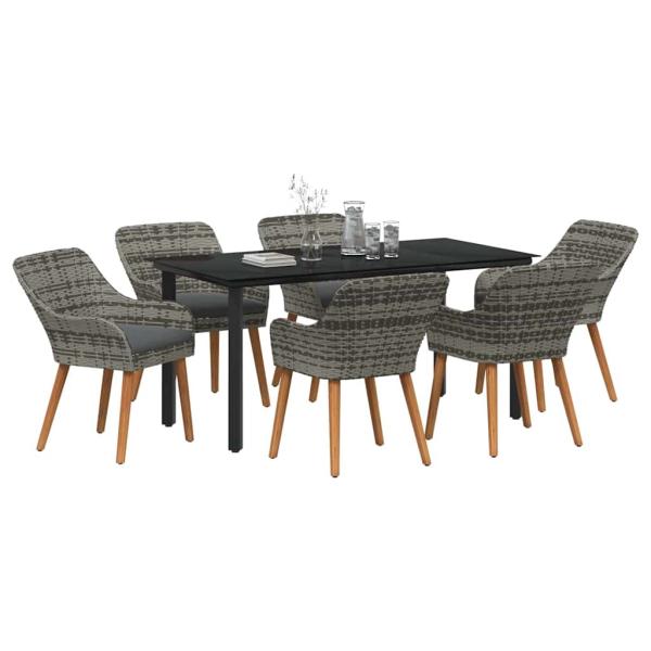 7-teiliges Garten-Esstisch-Set Graues Poly Rattan