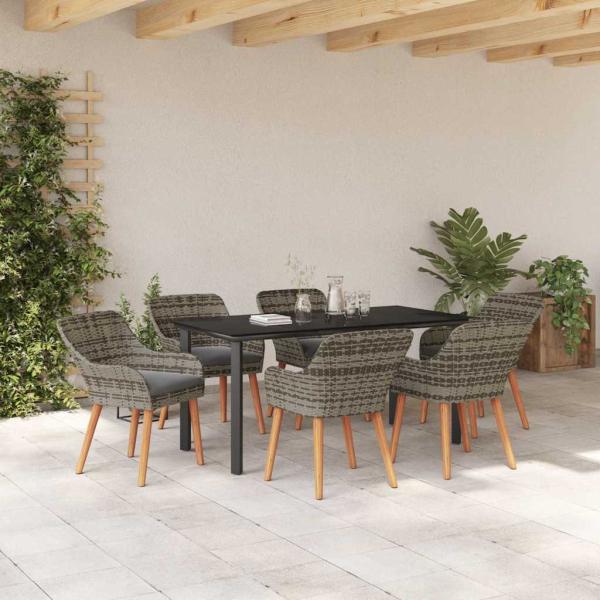 7-teiliges Garten-Esstisch-Set Graues Poly Rattan