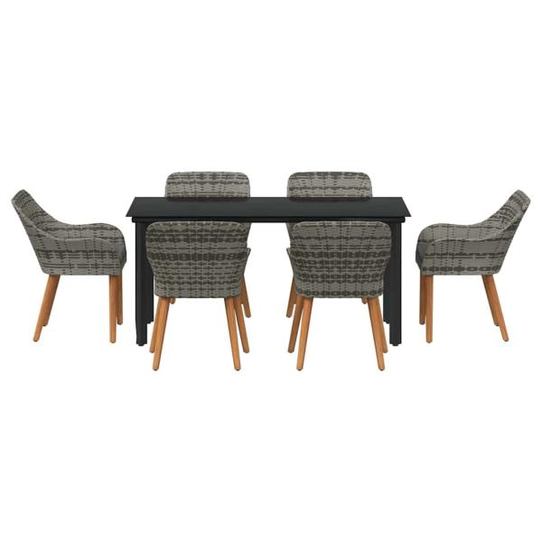 7-teiliges Garten-Esstisch-Set Graues Poly Rattan