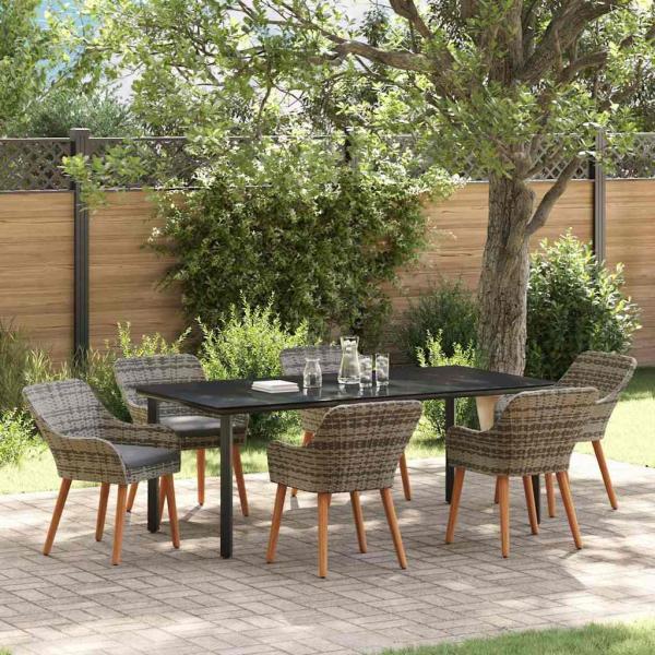 ARDEBO.de - 7-teiliges Gartenspeiseset Grau Poly-Rattan