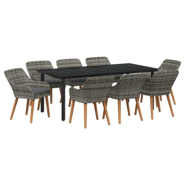9-teiliges Garten-Esstisch-Set Grau Poly-Rattan