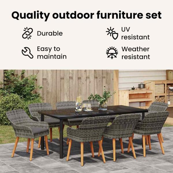 Garten Essgruppe mit Kissen 9 pcs Grau Poly-Rattan