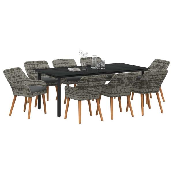 Garten Essgruppe mit Kissen 9 pcs Grau Poly-Rattan