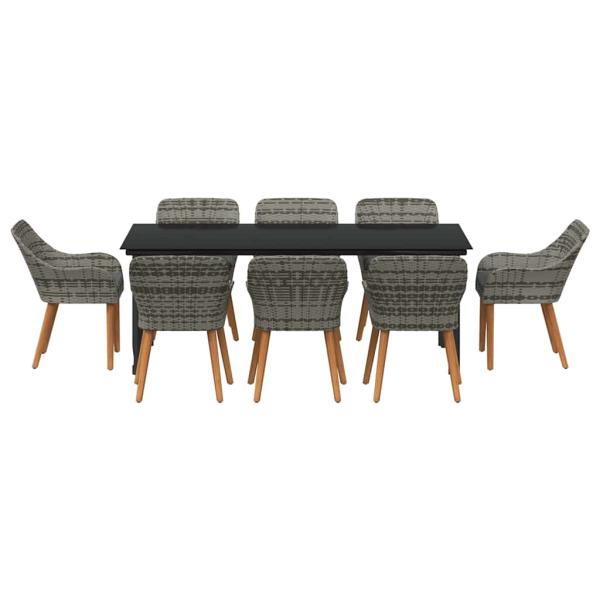 9-teiliges Garten-Esstisch-Set Grau Poly-Rattan