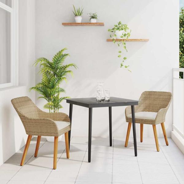 ARDEBO.de - 3-teilige Garten-Essgruppe Beige Poly Rattan