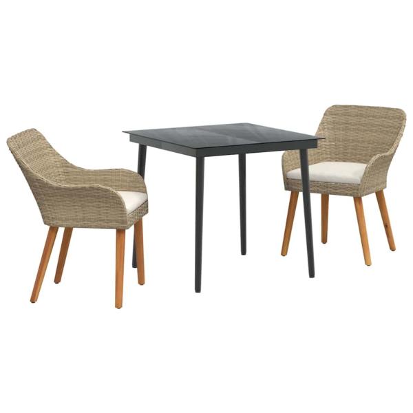 3-teilige Garten-Essgruppe Beige Poly Rattan