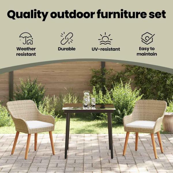 Garten Essgruppe mit Kissen 3 pcs Beige Poly-Rattan