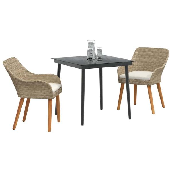 3-teilige Garten-Essgruppe Beige Poly Rattan