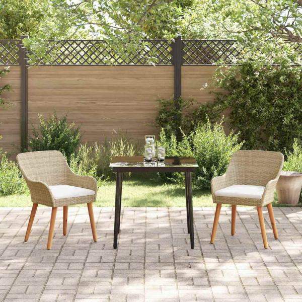 3-teilige Garten-Essgruppe Beige Poly Rattan