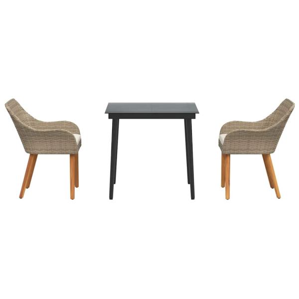 3-teilige Garten-Essgruppe Beige Poly Rattan