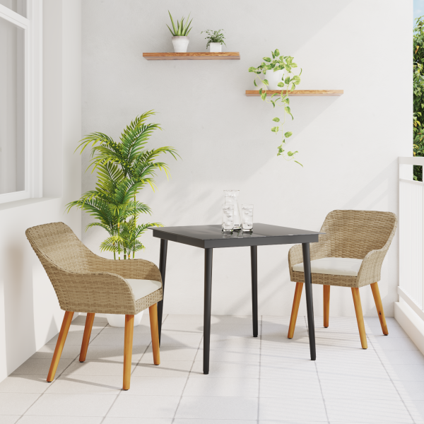 Garten Essgruppe mit Kissen 3 pcs Beige Poly-Rattan