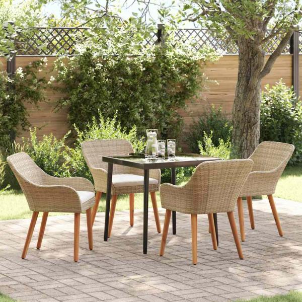 ARDEBO.de - 5-teilige Garten Essgruppe Beige Poly Rattan