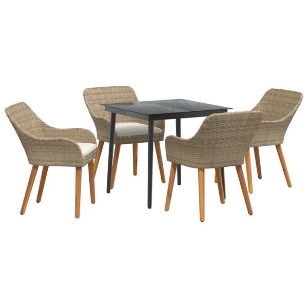 5-teilige Garten Essgruppe Beige Poly Rattan