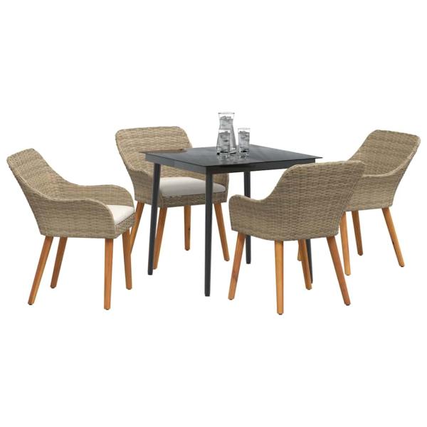 5-teilige Garten Essgruppe Beige Poly Rattan