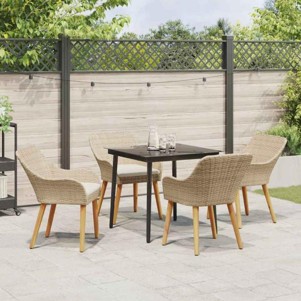 5-teilige Garten Essgruppe Beige Poly Rattan