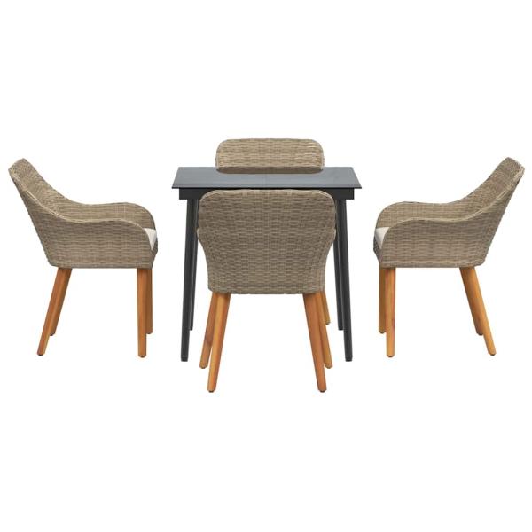 5-teilige Garten Essgruppe Beige Poly Rattan