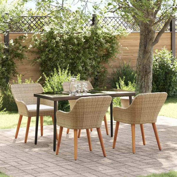ARDEBO.de - 5-teiliges Garten Esstischset Beige Poly Rattan