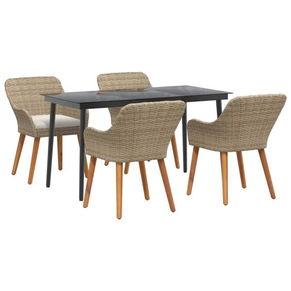 5-teiliges Garten Esstischset Beige Poly Rattan