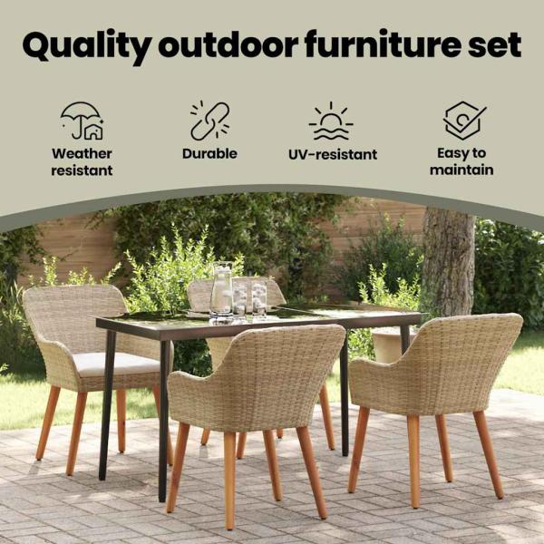 Garten Essgruppe mit Kissen 5 pcs Beige Poly-Rattan