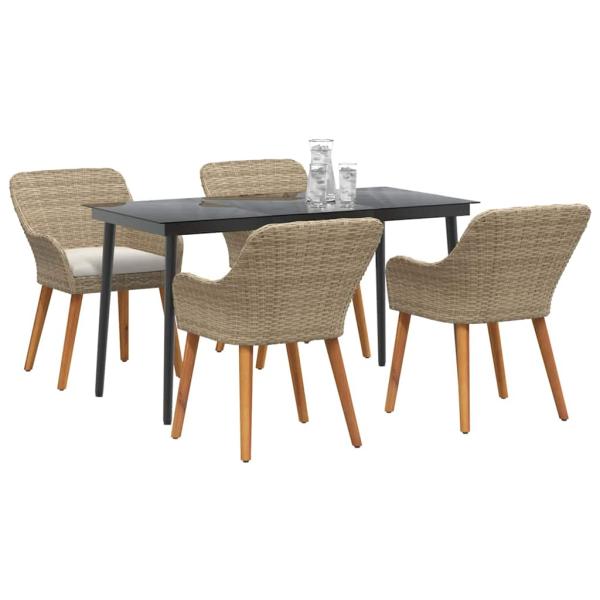 5-teiliges Garten Esstischset Beige Poly Rattan
