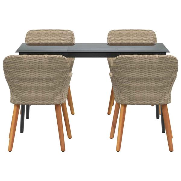 5-teiliges Garten Esstischset Beige Poly Rattan