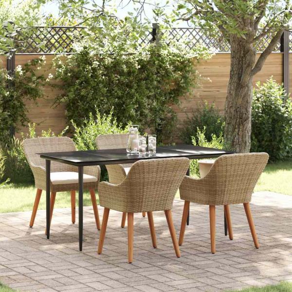 ARDEBO.de - 5-teiliges Garten-Esszimmer-Set Beige Poly Rattan