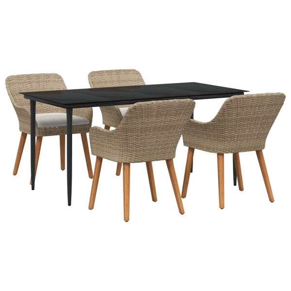 5-teiliges Garten-Esszimmer-Set Beige Poly Rattan