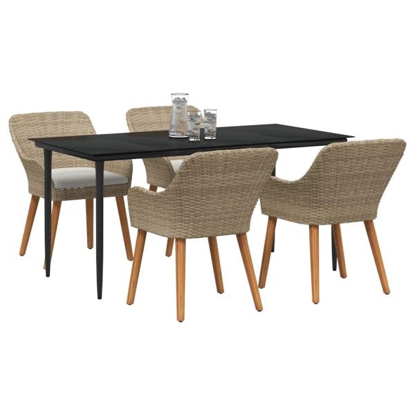 5-teiliges Garten-Esszimmer-Set Beige Poly Rattan