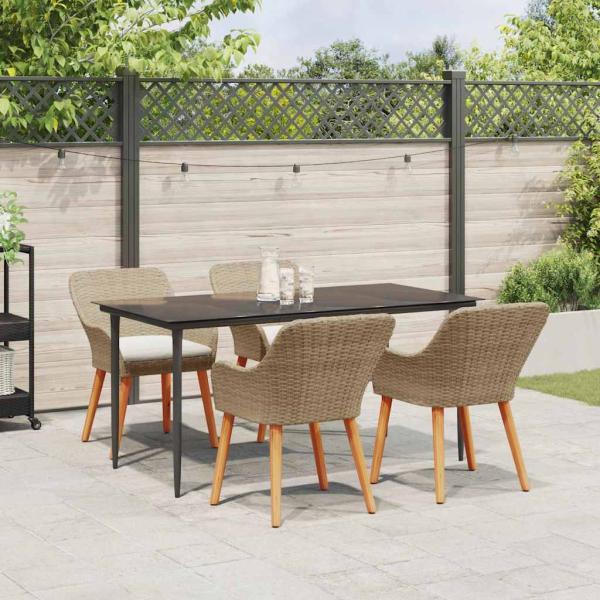 5-teiliges Garten-Esszimmer-Set Beige Poly Rattan