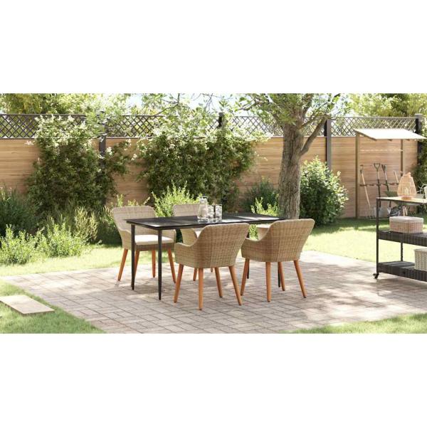 5-teiliges Garten-Esszimmer-Set Beige Poly Rattan