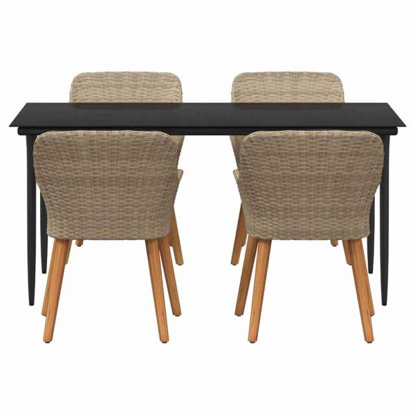 5-teiliges Garten-Esszimmer-Set Beige Poly Rattan