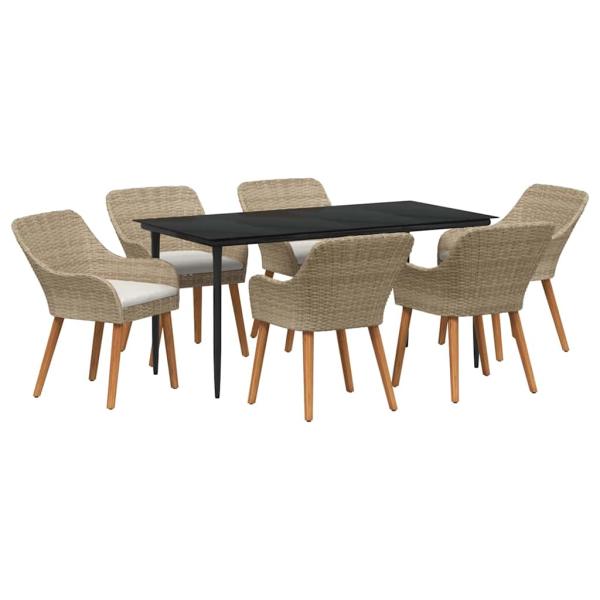 7-teiliges Garten Esstisch Set Beige Poly Rattan