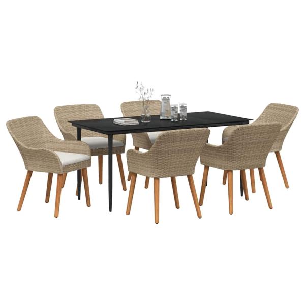 7-teiliges Garten Esstisch Set Beige Poly Rattan