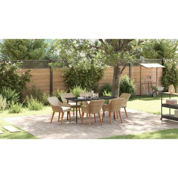 7-teiliges Garten Esstisch Set Beige Poly Rattan