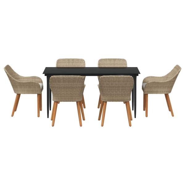 7-teiliges Garten Esstisch Set Beige Poly Rattan