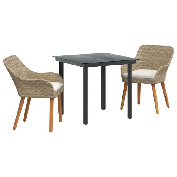 3-teiliges Garten-Essset Beige Poly Rattan