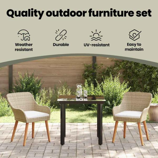 Garten Essgruppe mit Kissen 3 pcs Beige Poly-Rattan