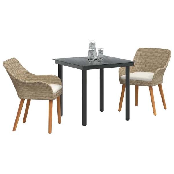 3-teiliges Garten-Essset Beige Poly Rattan