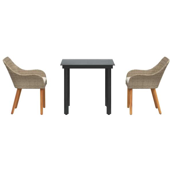 3-teiliges Garten-Essset Beige Poly Rattan