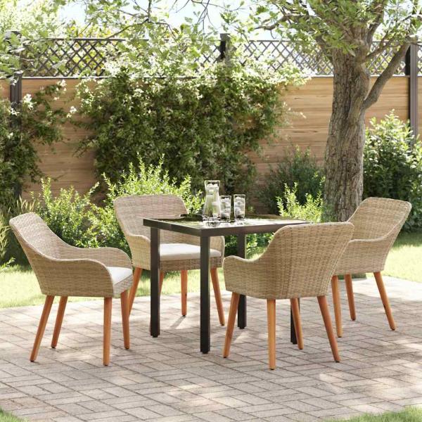 ARDEBO.de - 5-teiliges Garten-Esszimmer Set Beigefarbenes Poly-Rattan