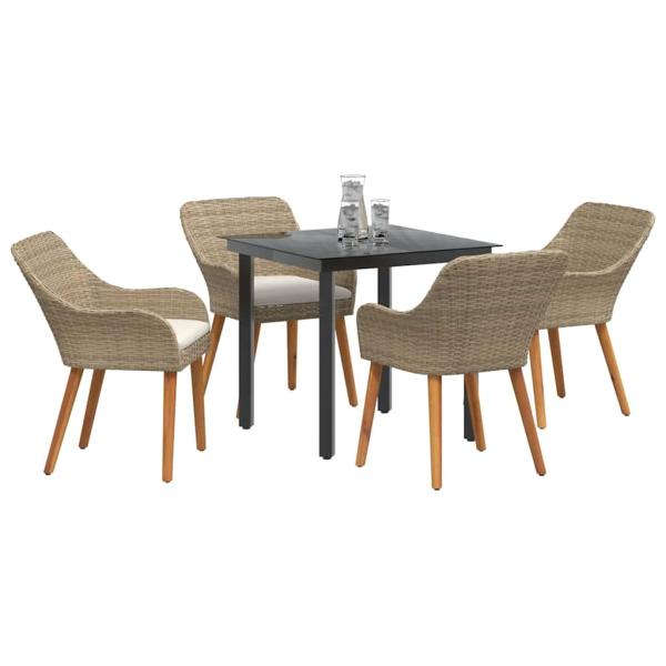 5-teiliges Garten-Esszimmer Set Beigefarbenes Poly-Rattan
