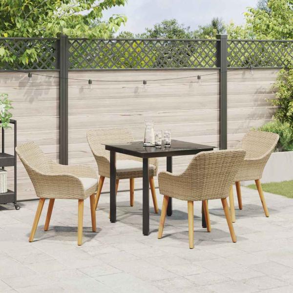 5-teiliges Garten-Esszimmer Set Beigefarbenes Poly-Rattan