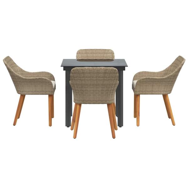 5-teiliges Garten-Esszimmer Set Beigefarbenes Poly-Rattan
