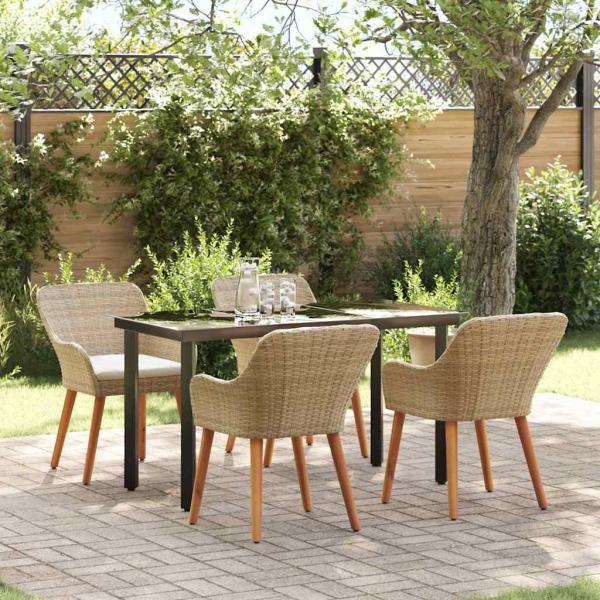 ARDEBO.de - 5-teiliges Gartentischset Beige Poly Rattan