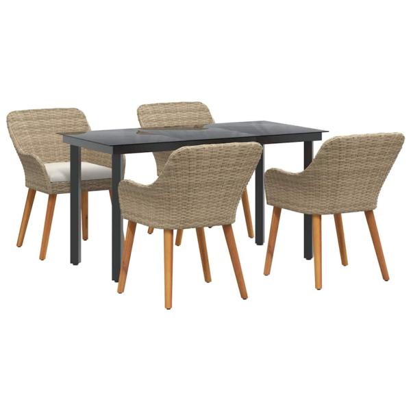 5-teiliges Gartentischset Beige Poly Rattan