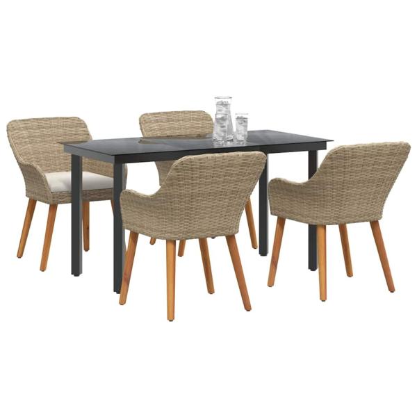 5-teiliges Gartentischset Beige Poly Rattan